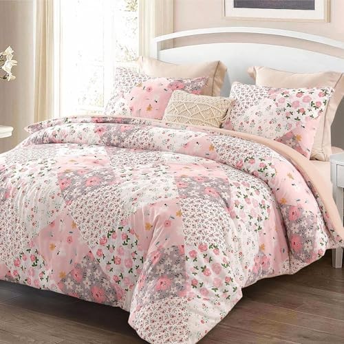 Full Queen Size Comforter Set, Printed Pink Soft Warm Bedding Comforter Sets - Picture 2 of 7