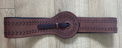 Wrap UK 20-22 Brown Leather Belt Wide Laced Plaited Western Boho Disc Adjustable