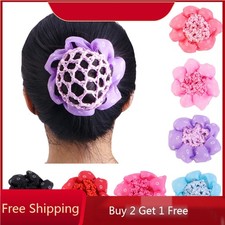 Women Girls Flower Hair Bun Cover Snood Mesh Hair Net Ballet Dancer Hair Decor