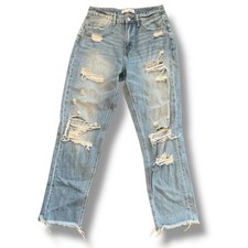 Vervet Blue Light Wash Distressed Straight Leg High Rise Jeans Size 27