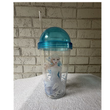 Frozen Elsa Plastic Tumbler with Blue Lid and Straw, Kids Decorated Cup