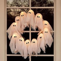 Halloween TüRkranz LED Licht Geister Ø 35 Cm Batteriebetrieben Deko FüR TüR