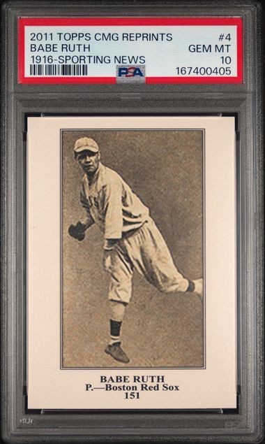 2011 Topps Babe Ruth 1916 Sporting News CMG Reprints PSA 10 Gem Mint