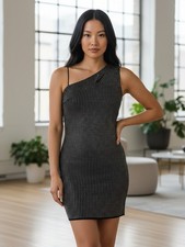 Fashion Nova Black One Shoulder Rhinestone Bodycon Mini Dress Stretch M