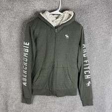 Abercrombie Kids Hoodie Youth 15/16 Green Full Zip Sherpa Glitter Logo