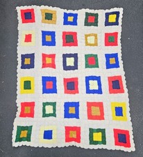 Vintage 76" x 58" hand knitted blanket/throw  Heavy 