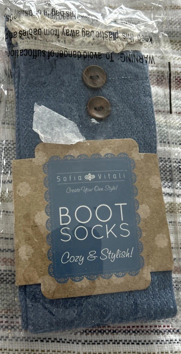 Chaussettes Tige Haute VITALI – Beige (Tan) Avec Boutons Et Revers – Taille Unique Femme