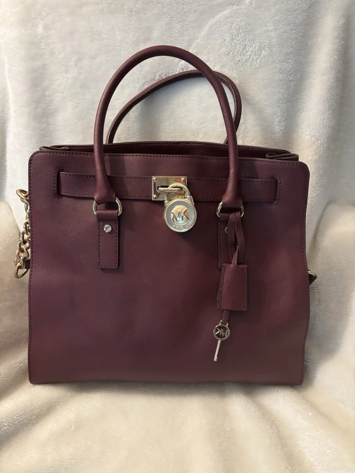 Michael Kors Hamilton Saffiano Leather Large North South Tote Lock & Key Merlot - Image 2 of 4