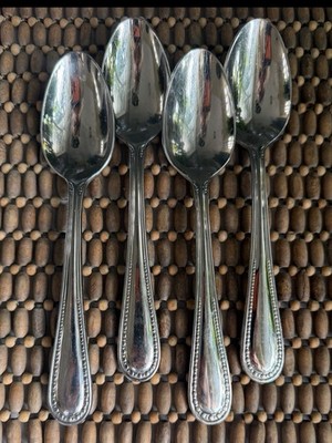 4~ Oneida ALBERTA  Place Oval Soup Spoons 18/10 Stainless Beaded China 7 1/8''