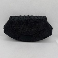 Vintage Beaded Black Clutch Handbag Purse Evening Wedding Prom Elegant