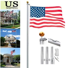 25FT Flag Pole Heavy Duty Sectional Kit Outdoor Halyard Pole With 2PC US Flag