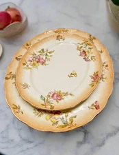 2 ANTIQUE Serving Platters Sampson Bridgwood & Son  Floral Pink Peach 11” & 14”