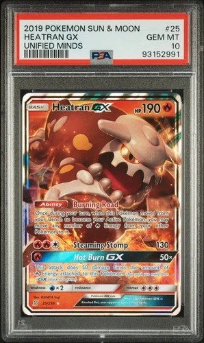 2019 POKEMON SUN & MOON UNIFIED MINDS #25 HEATRAN GX PSA 10