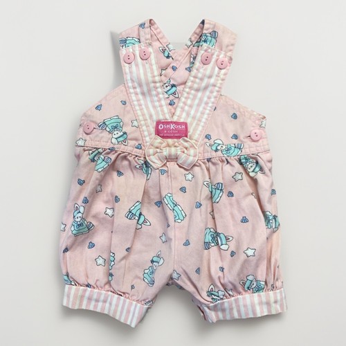 Vintage Oshkosh Bgosh Overalls Size 6/9 Month Sailor Bunny Shortalls Pink 90s