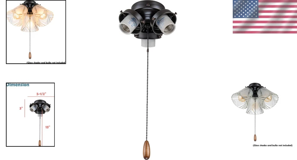 High-Efficiency Oil Rubbed Bronze Ceiling Fan Light - 800 Lumens, Three Lights - Image 2 of 4