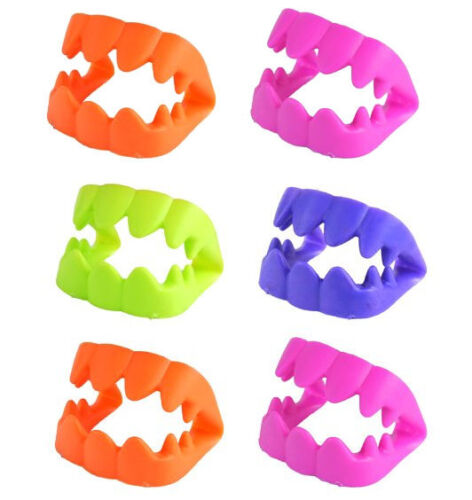 6 Plastic Coloured Teeth Sets - Fangs Party Bag Vampire Childrens/Kids Halloween - Picture 1 of 1