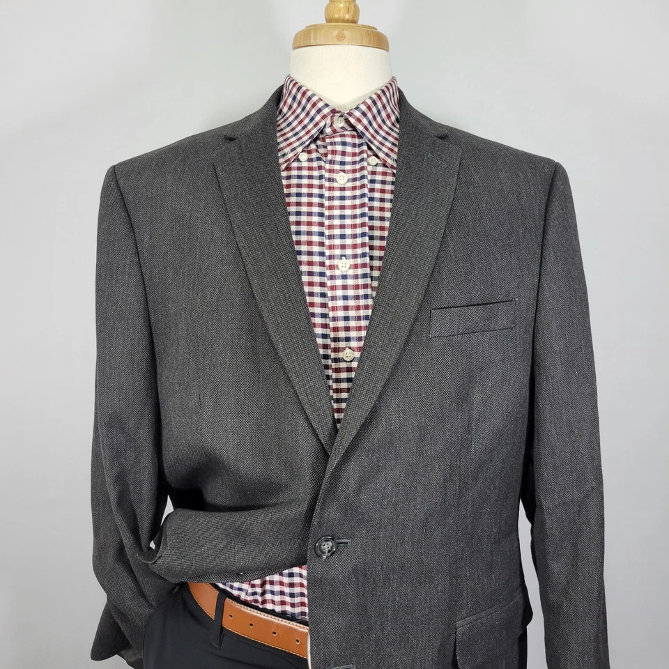 Van Heusen Men's Sport Coat Blazer Two Button Charcoal Gray Poly Viscose 46R - Image 2 of 4