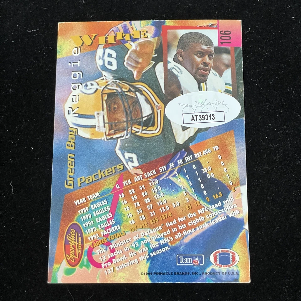 Reggie White Signed 1994 Pinnacle Sportflics 2000 Football Card Packers HOF - Image 2 of 3