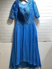 Stunning Short Sleeve Embroidered Formal Wedding Prom Gown Dress Blue Size 10
