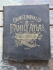 Cram’s Unrivaled Family Atlas of the World Indexed 1886, Maps United States Etc.