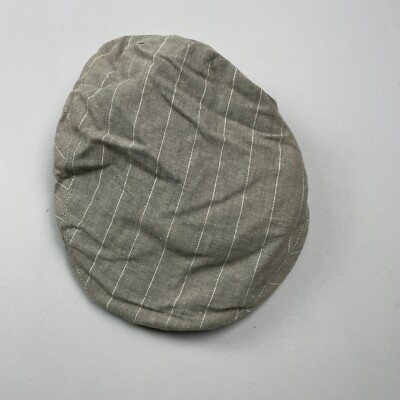 M&S Flat Cap Grey Small 3/4 7/8 Linen Cotton Blend Stripey
