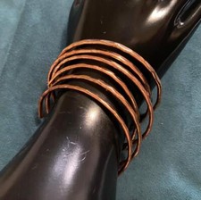 6 Pretty Narrow Hammered Flat Copper Multi Cuff Bracelets