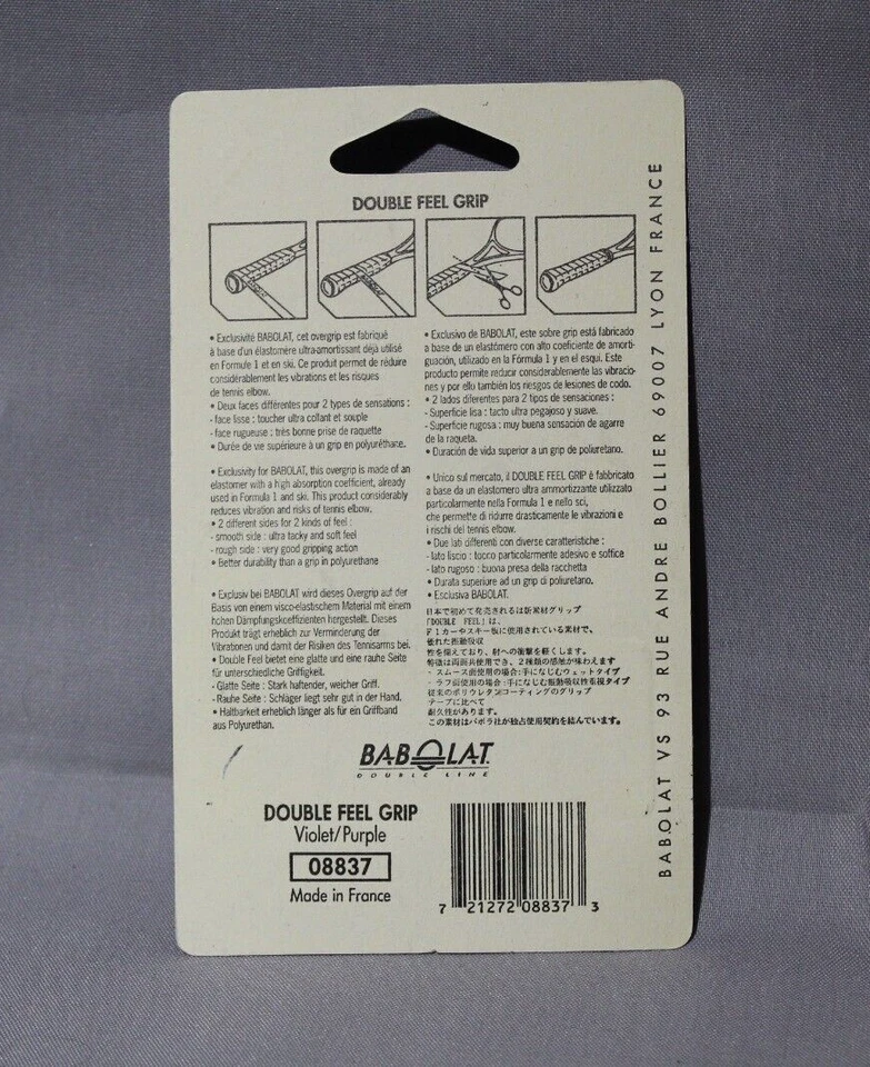 Raqueta de tenis vintage Babolat VS 93 violeta doble sensación agarre hecha en Francia NUEVA Foto 2 de 2