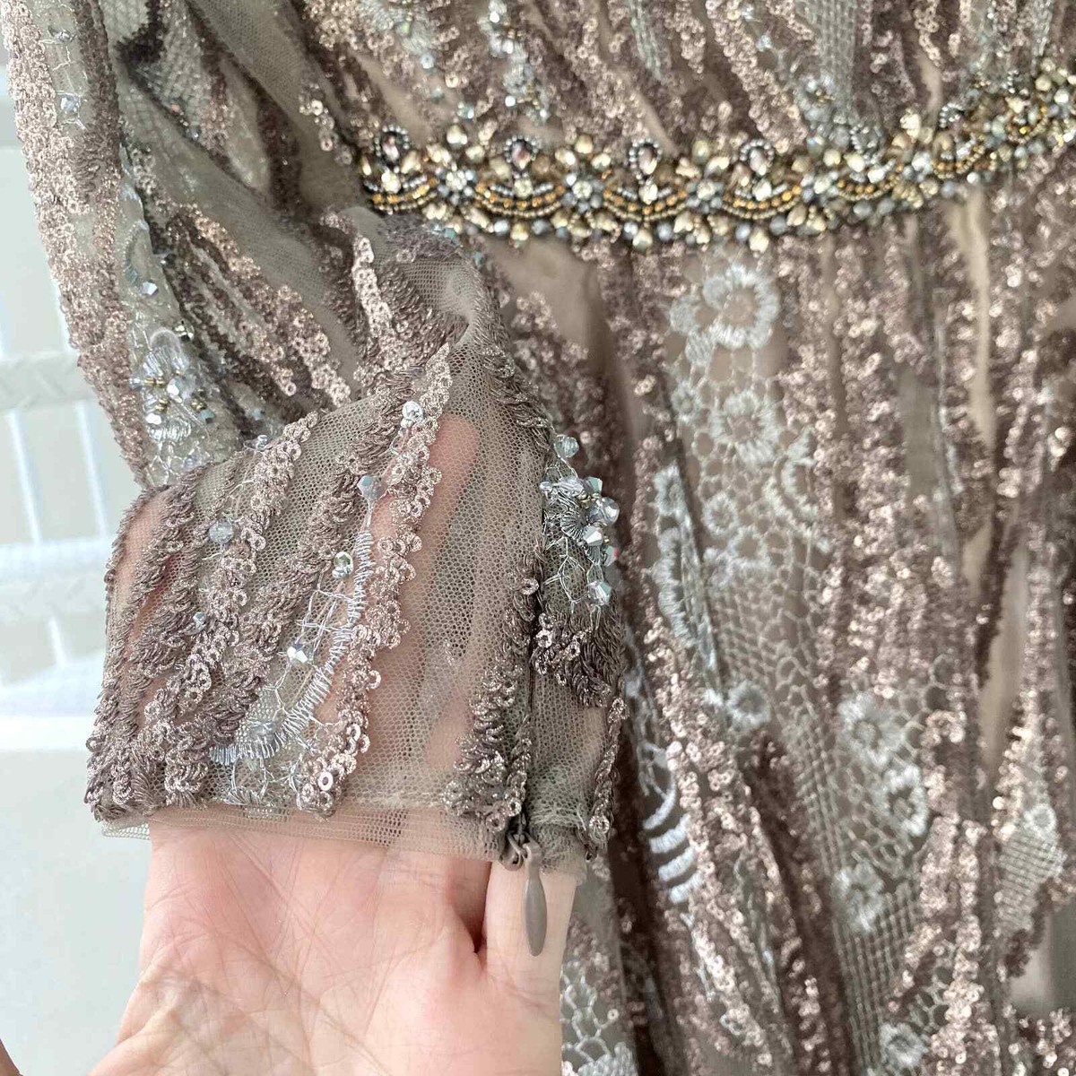 ★Mac Duggal★ストライプビーズ付きボートネック マキシドレス Mac Duggal 68553 Dress | NewYorkDress.com