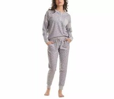 Splendid Women 2 Piece Lounge Set Henley Top Jogger Pant Gray-Dots, XS