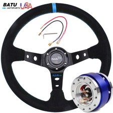 14inch Suede Leather Deep Dish 93mm Drifting Racing Steering Wheelquick Release