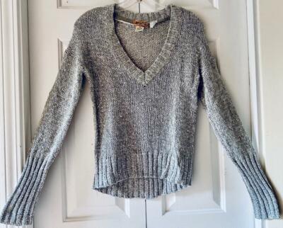 Mudd Womens Silver Gray Sparkly Sequin Long Sleeve Pullover
