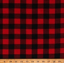 Flannel Buffalo Plaid Red Black PRT Cotton Flannel Fabric Print by Yard D275.28