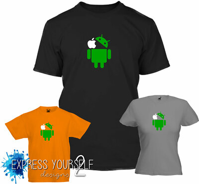 ANDROID EATS APPLE - Battle Better than Rivalry Quality T-Shirt IOS - NEU