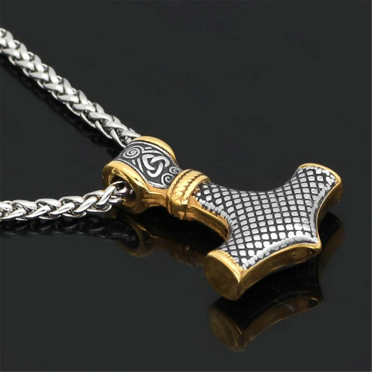 Viking Necklace Thor Hammer With Valknut And Tiwaz, Norse Mjolnir Pendant In Silver Or Gold