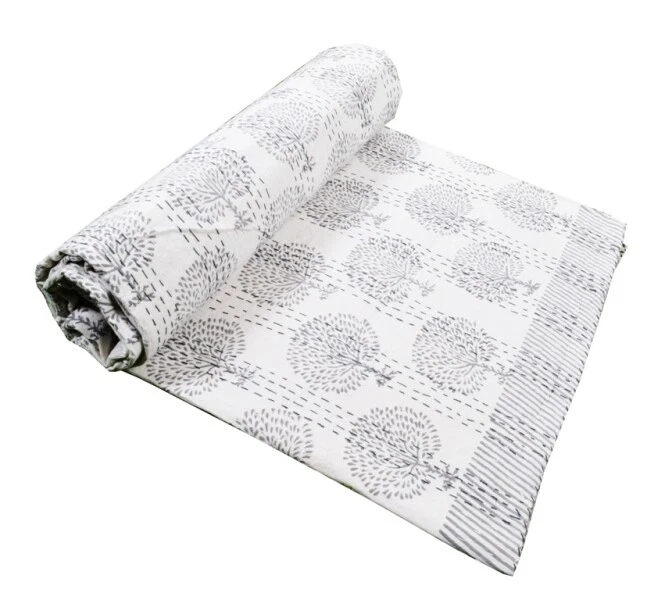 Art Kantha Double Quilt Tree Print Reversible Blanket Cotton Bohemian Throw - Image 3 of 4