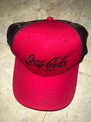Coca Cola Zero Sugar Baseball Cap Hat Red Black Mesh Snapback Spellout Script