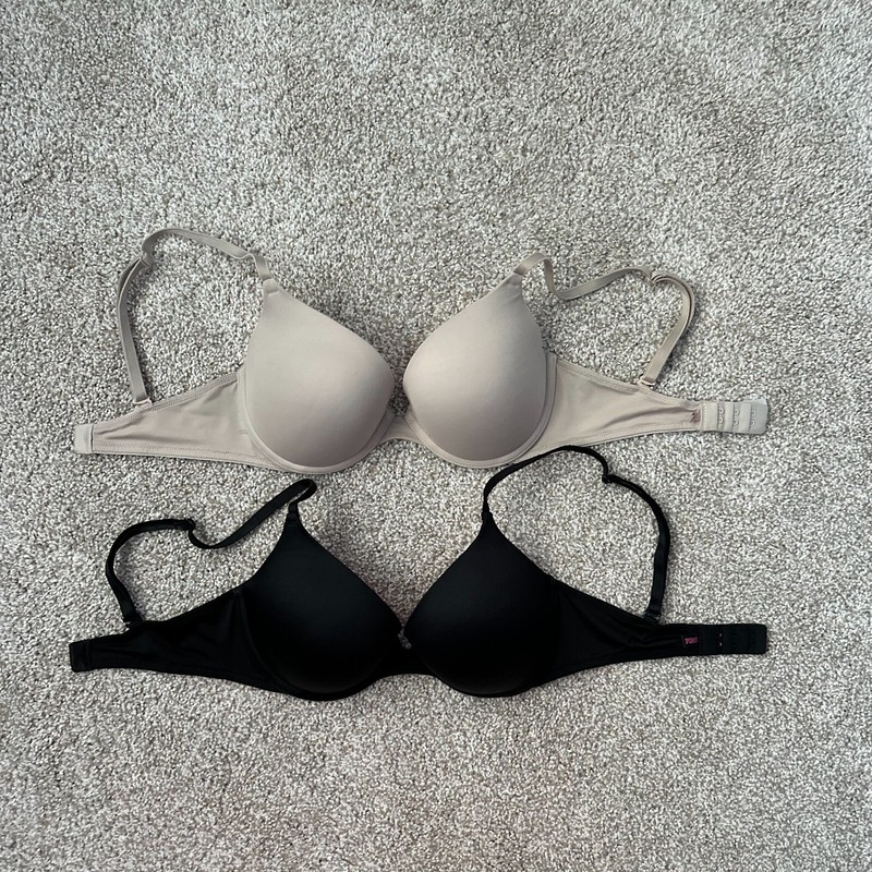 Victoria Secret Pink Wear Everywhere Push Up Bra Bundle 32D Black Tan Nude Beige