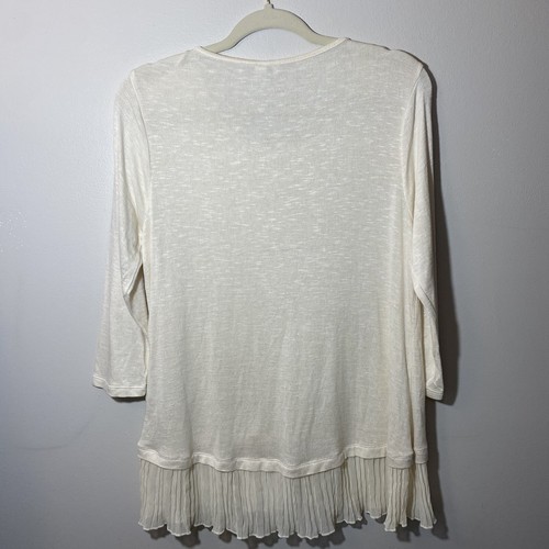 Cato Knit Blouse Size Medium Ivory Cream 3/4 Sleeve Scoop Neck Ruffle Trim Boho - Picture 6 of 12