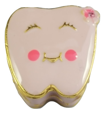 Babys First Tooth Cristiani Enamel Trinket Keepsake Box Girl Pink Gold Small New