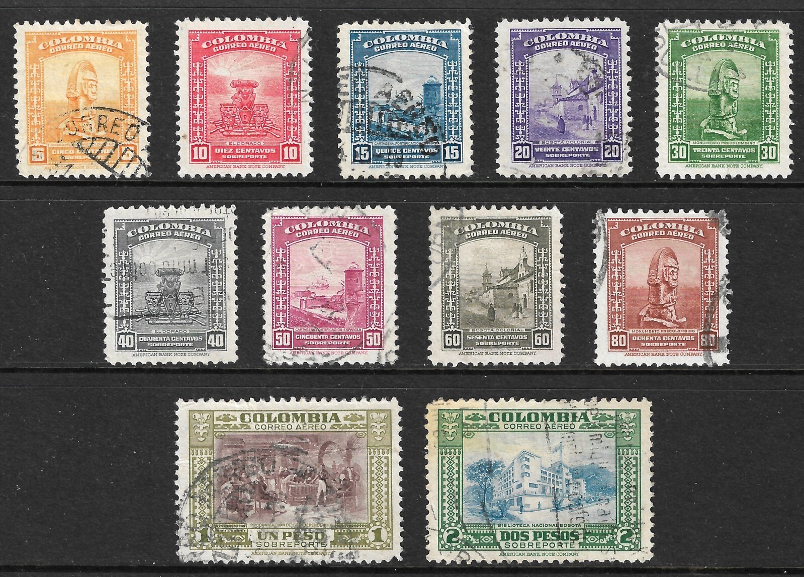 Colombia Scott C151-C161 Airmail VF Used Issued 1948.