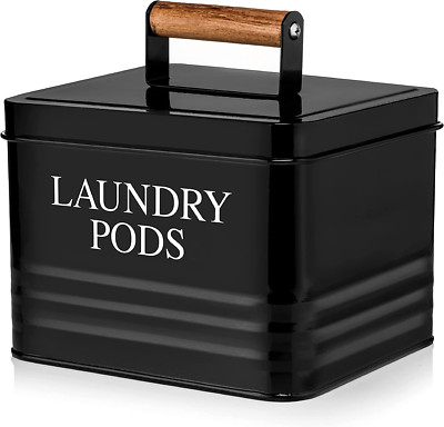 Modern Farmhouse Metal Laundry Pods Holder with Lid for Laundry Room Decor