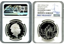 2021 2PD GREAT BRITAIN 1OZ SILVER PROOF MAHATMA GANDHI NGC PF69 FR OBO