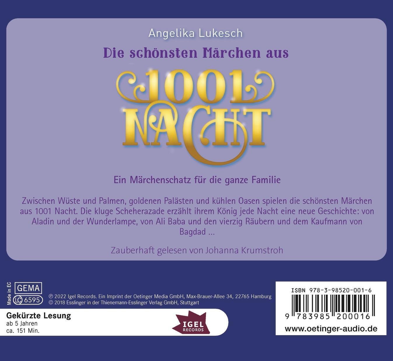 Thumbnail - Angelika Lukesch | Die Schönsten Märchen Aus 1001 Nacht | Audio-cd |