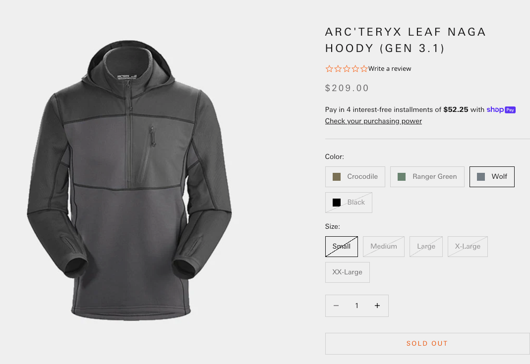 Arc'teryx LEAF Naga Felpa con cappuccio (GEN 3.1) Small