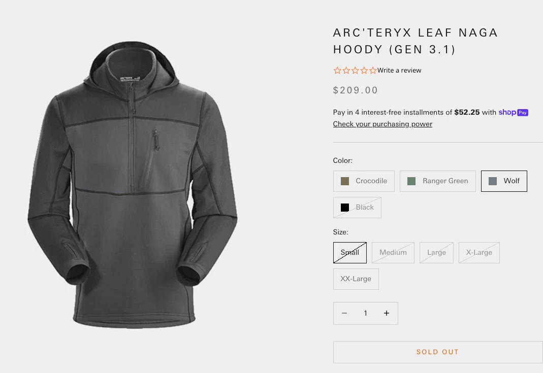 Arc'teryx LEAF Naga Hoody (GEN 3.1) Small - product detail image 1