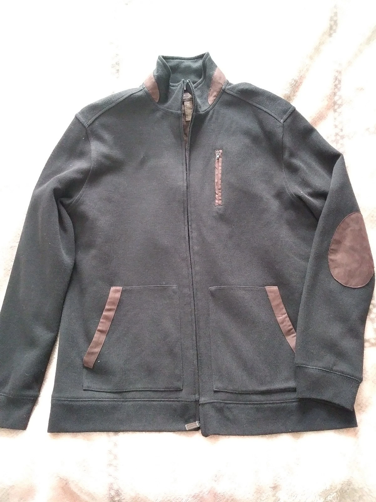 Tasso Elba Men's Knit Full-Zip Lined Jacket Black Brown Size M   image 1