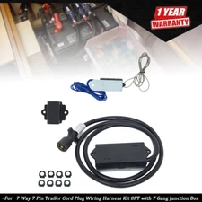 7 Way 7 Pin Trailer Cord Plug Wiring Harness Kit 8FT with 7 Gang Junction Box