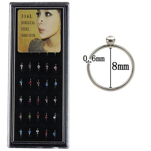 40PCS Bulk Multi Stainless Steel Crystal Nose Studs Ring Hoop Body Piercing DI - Bild 3 von 8