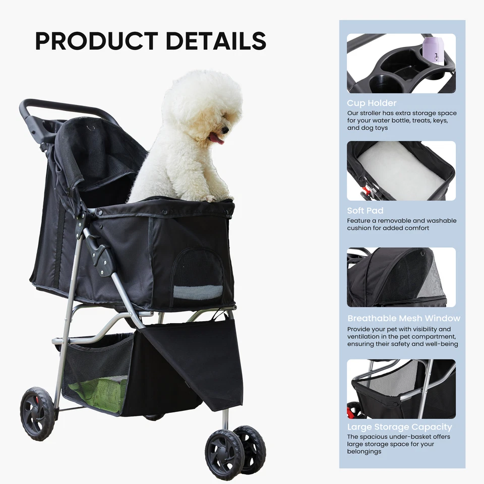 Pet Stroller, Dog Outgoing Seat, Black Tricycle with Storage Bag - Image 4 of 4