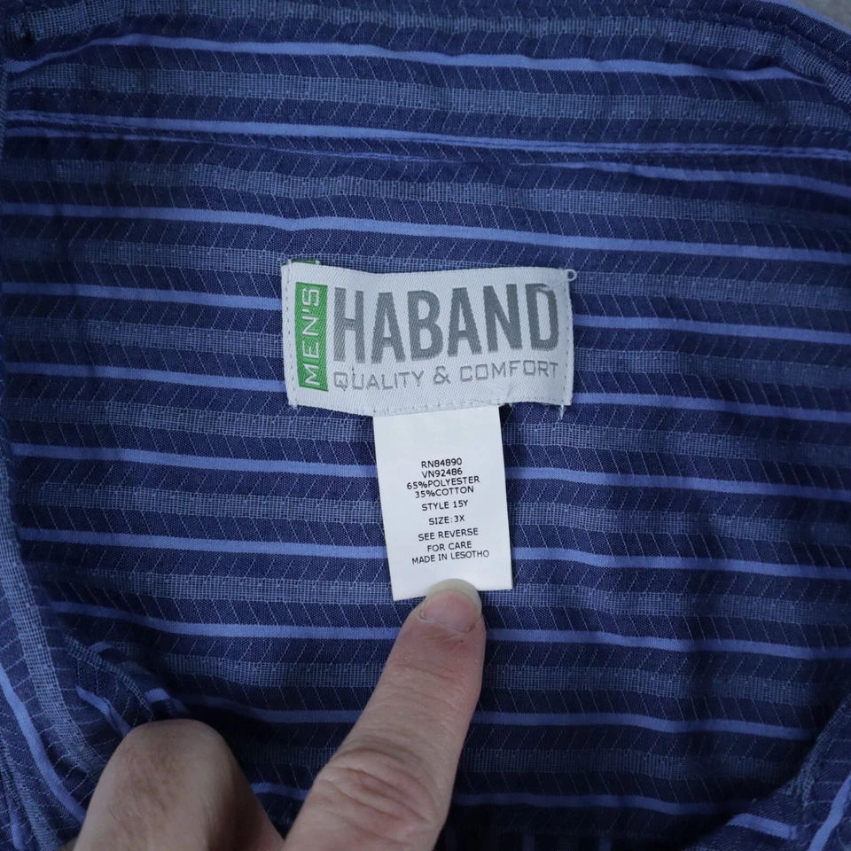 Haband Shirt Mens 3XL Western Cowboy Rodeo Pearl Snap Blue Striped Long Sleeve - Image 2 of 4